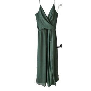 Azazie Eucalyptus Green Formal Bridesmaid Dress Split Side Floor Length Size A10